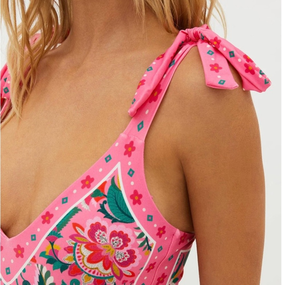 Pink Floral Tie-Shoulder One-piece bathing suit